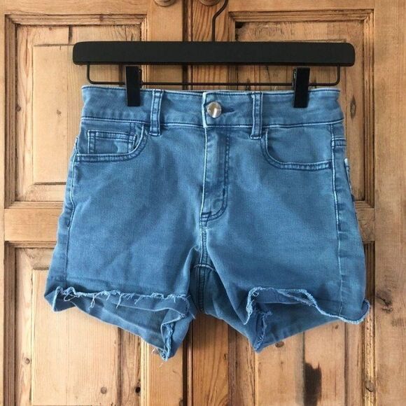 American Eagle Womens Size 0 Hi-Rise Shortie Jean Shorts Denim Stretch‎ Summer - Picture 1 of 9